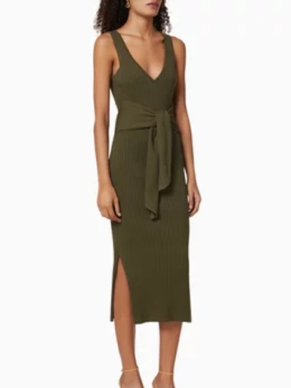 Good American Ribbed tie dress in Olive size 0